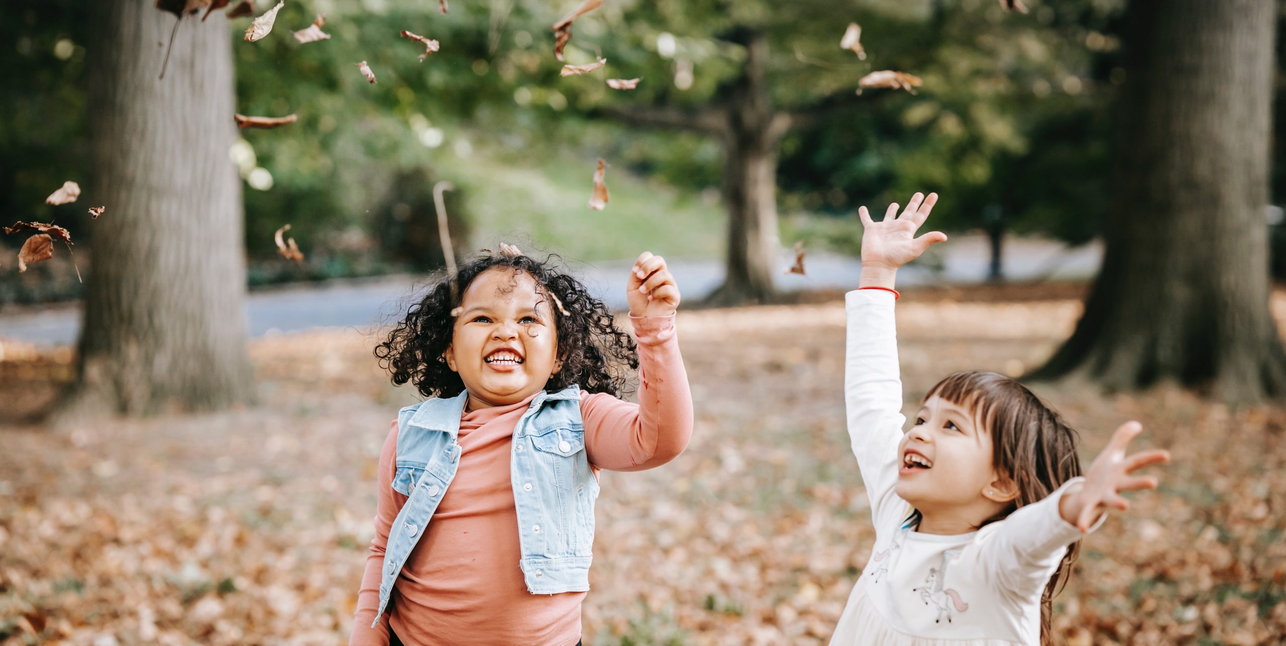 Kinderen spelen met de herfstbladeren