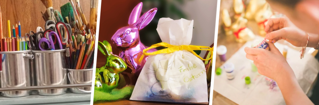 Wir gestalten und befüllen Ostertüten für geflüchtete Kinder.